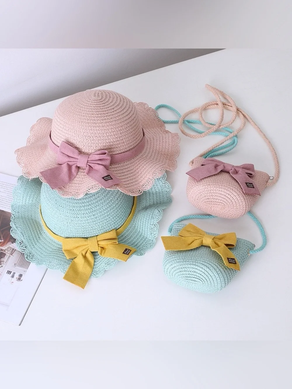 Straw Sun Hat & Crossbody Bag Set with Yellow Bow - Picture 3 of 7